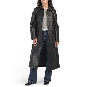 REBECCA MINKOFF Black Faux Leather Trench Coat